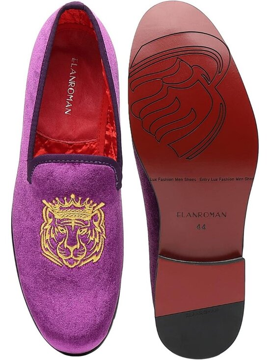ELANROMAN Men\'s Purple Tiger Velvet Loafers Embroidery Slip on Penny Party Shoes main image 6